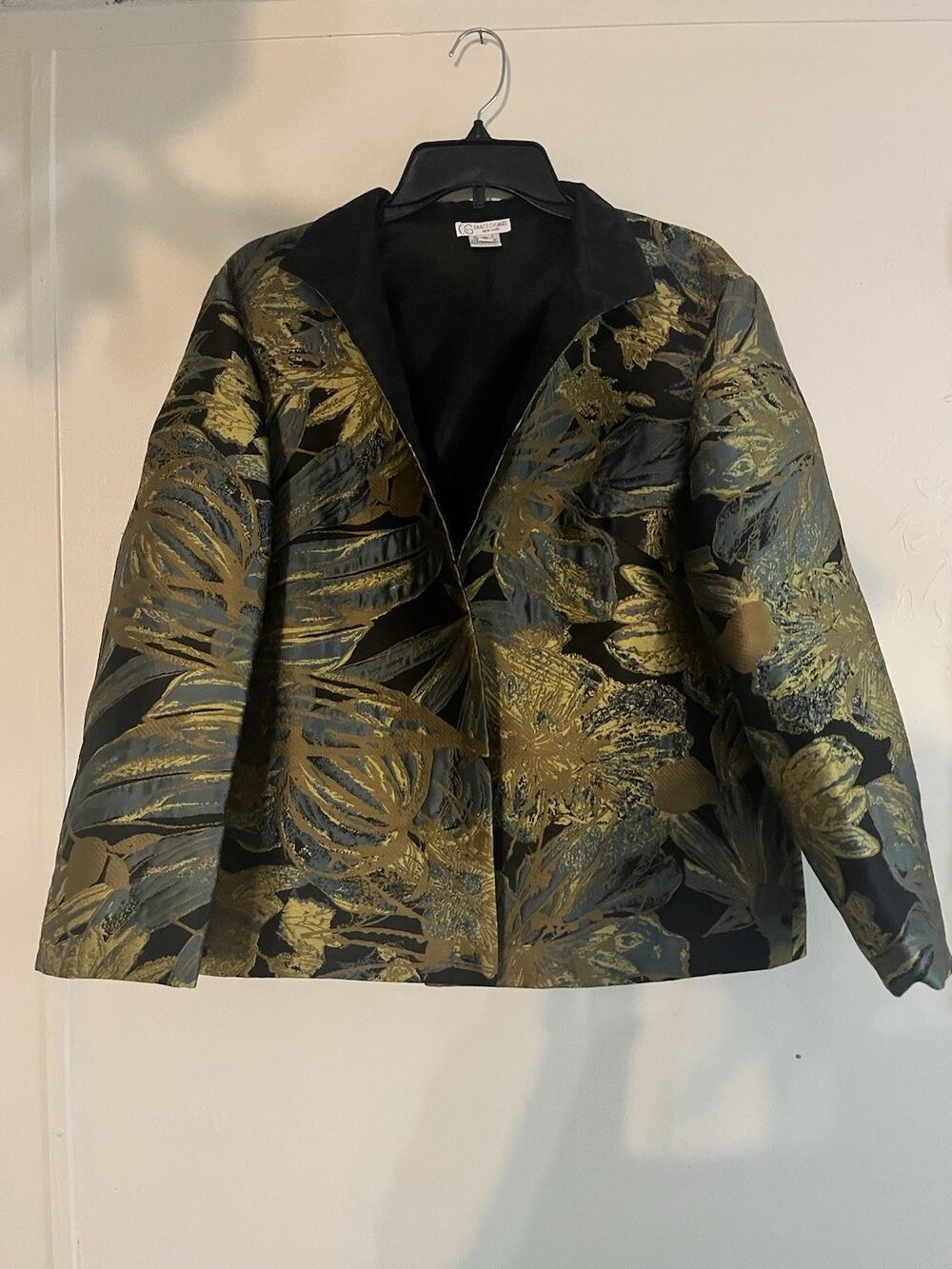 Grace Chuang Floral Collared Lined Jacket Black Gold Women’s XL